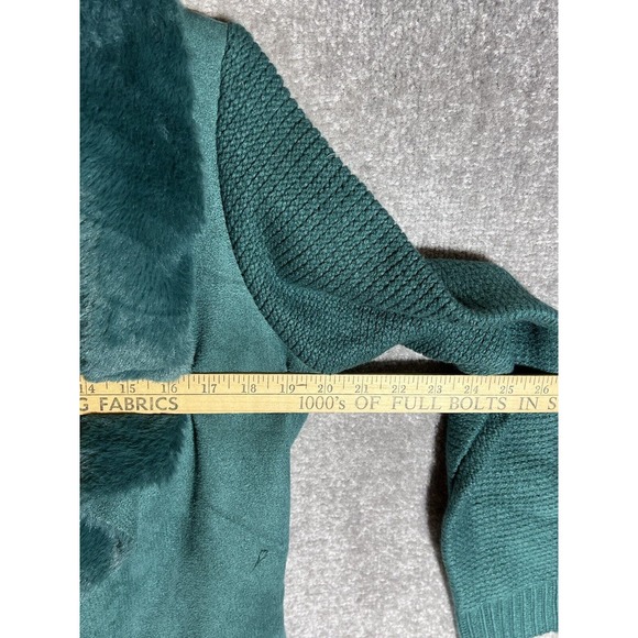 Twelfth Love Faux Suede Knit Faux Fur Open Front Jacket Womens Size‎ Small Teal - Picture 7 of 8